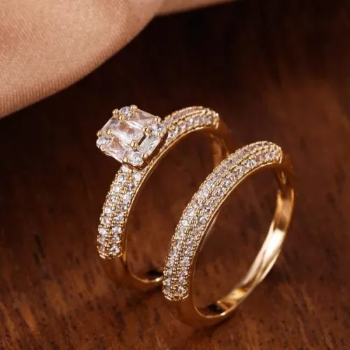 2 PEÇAS DE ANEL DOURADO DE DECORAÇÃO DE ZIRCÃO